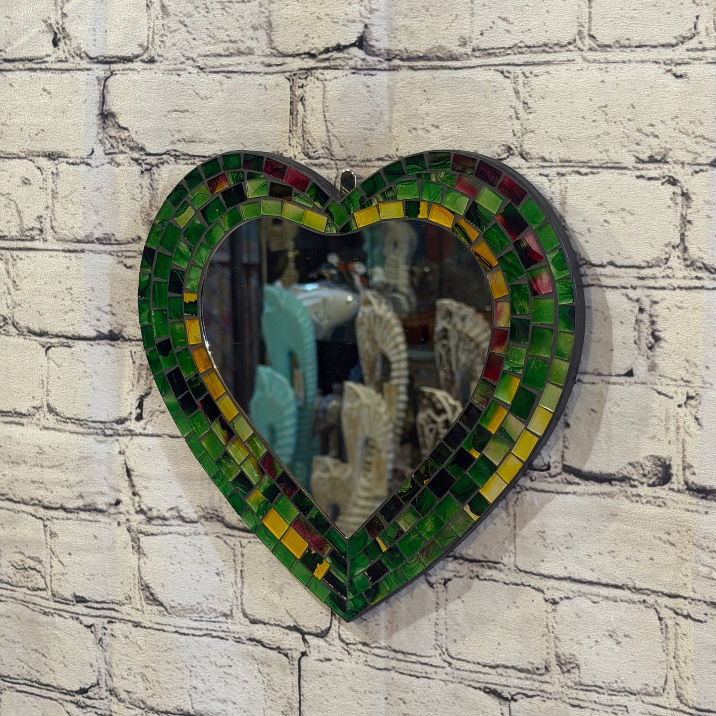 Green Heart Shape Mosaic Tile Wall Mirror 28cm x 25cm 10 Inches Handmade New1