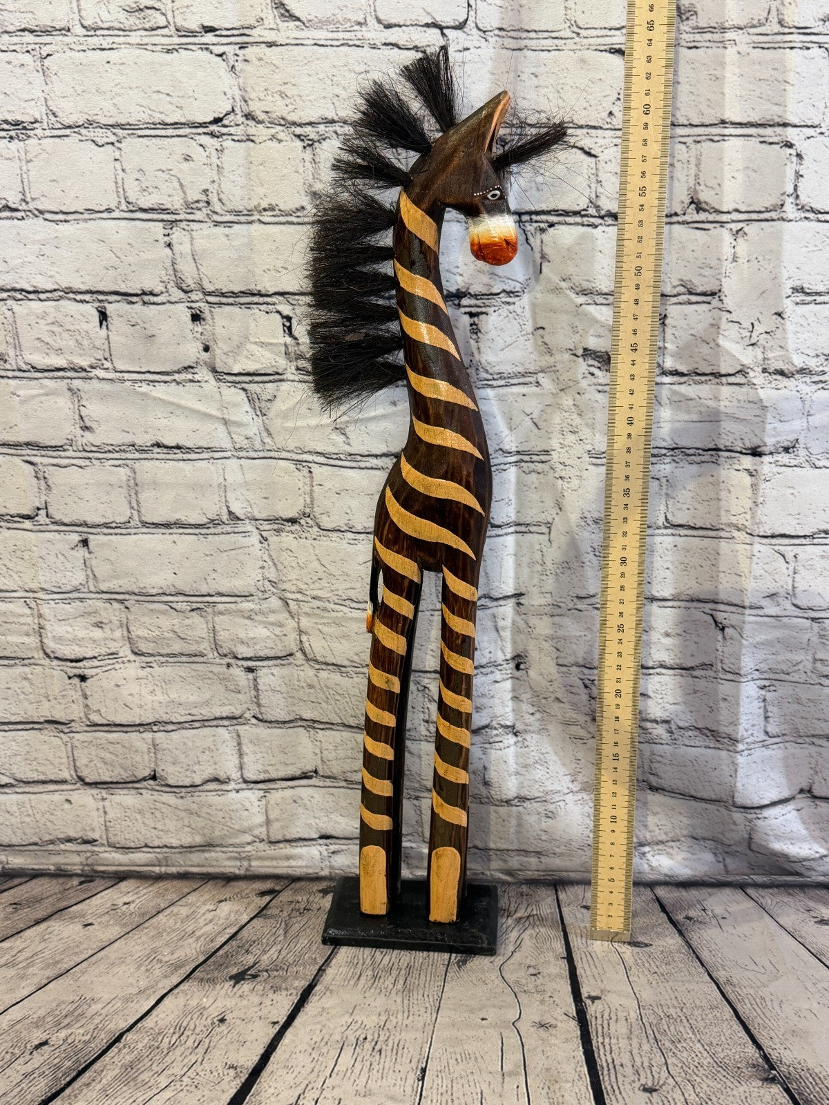 60cm Painted Wooden Horse Standing Single Carved Solid Wood Zebra Handmade5