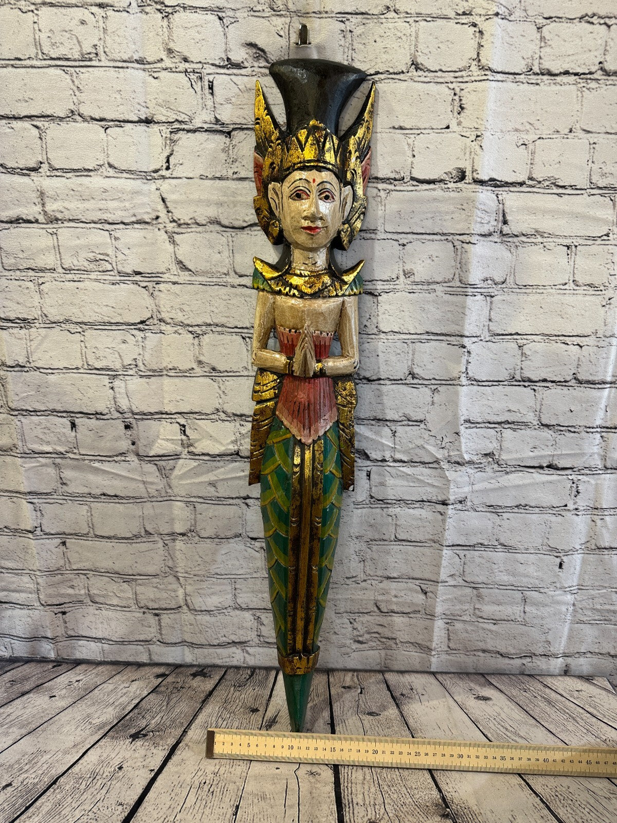 Plain Antique Colour Sita Dewi Bali Rice Goddess Wings Mermaid Wood 80cm Pair6