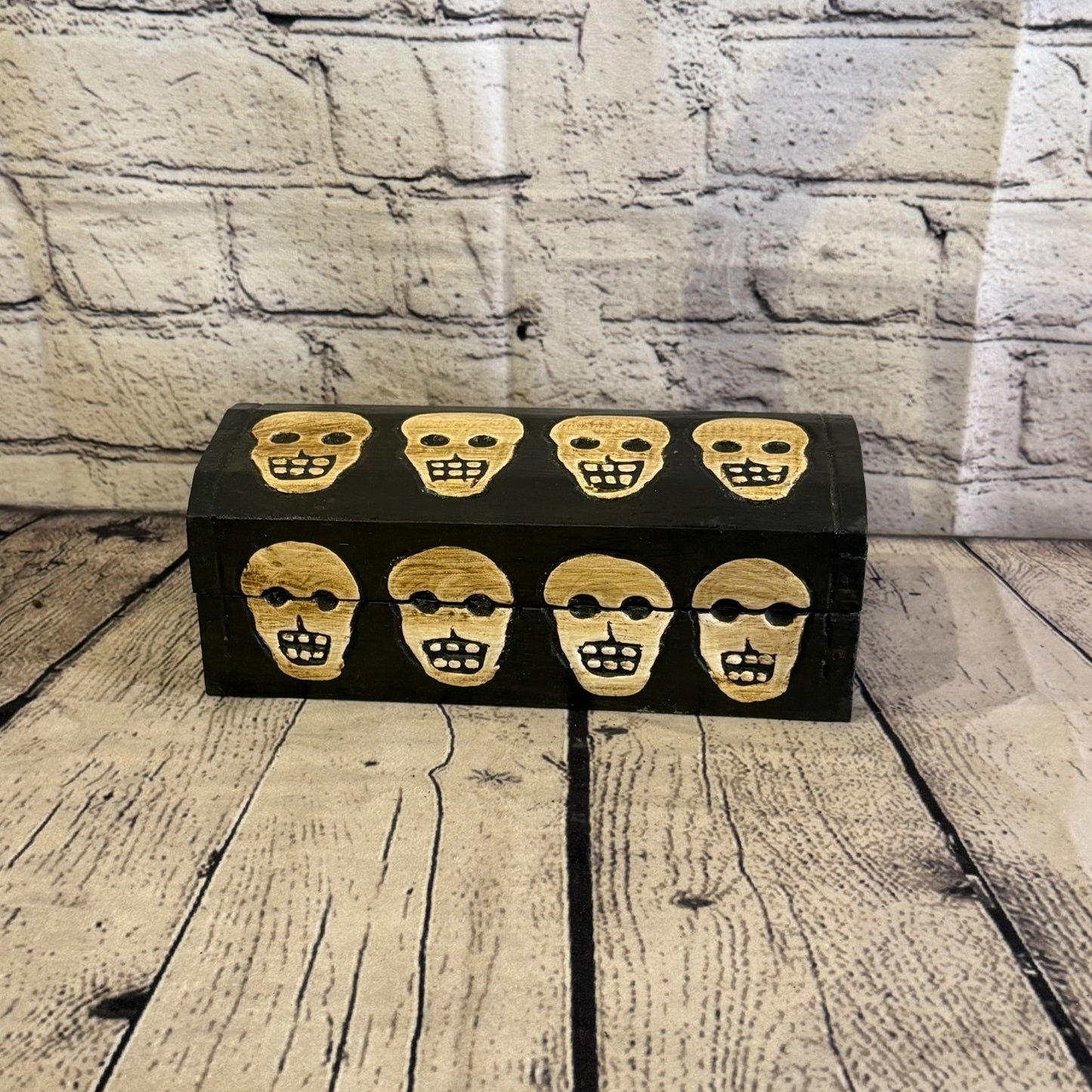 20cm x 10cm x 10cm Wood Gothic Pentagram Skull Coffin Jewellery Trinket Box1
