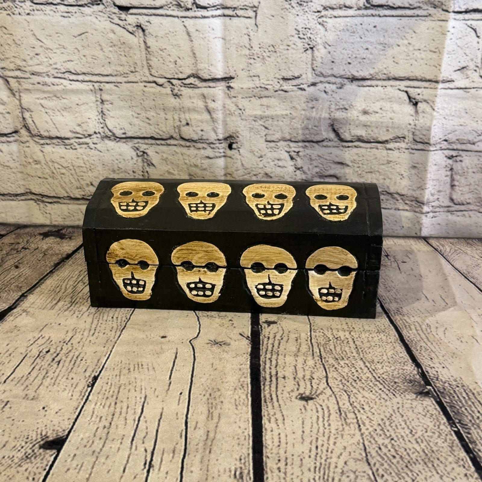 20cm x 10cm x 10cm Wood Gothic Pentagram Skull Coffin Jewellery Trinket Box1