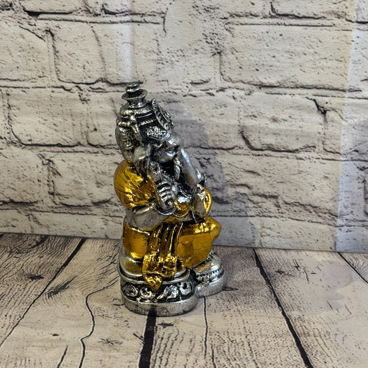 Gold & Silver 18cm Large Ganesh Ganesa Sitting On Lotus Statue Resin Hindu3