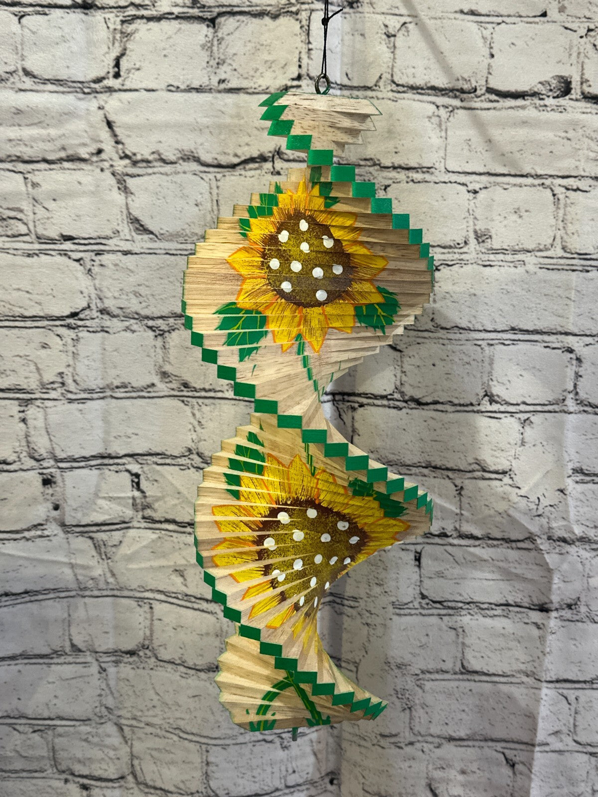 40cm Yellow Sunflower Pattern Wind Spinner Wooden Spiral Mobile Garden Ornament0