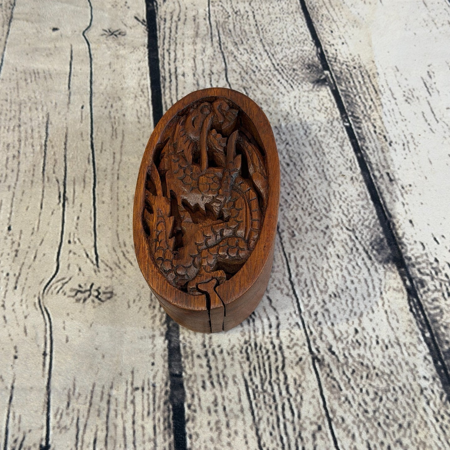 Oval Dragon Scale 4 Bit Wooden Puzzle Box Secret Box Magic Trinket Handmade0