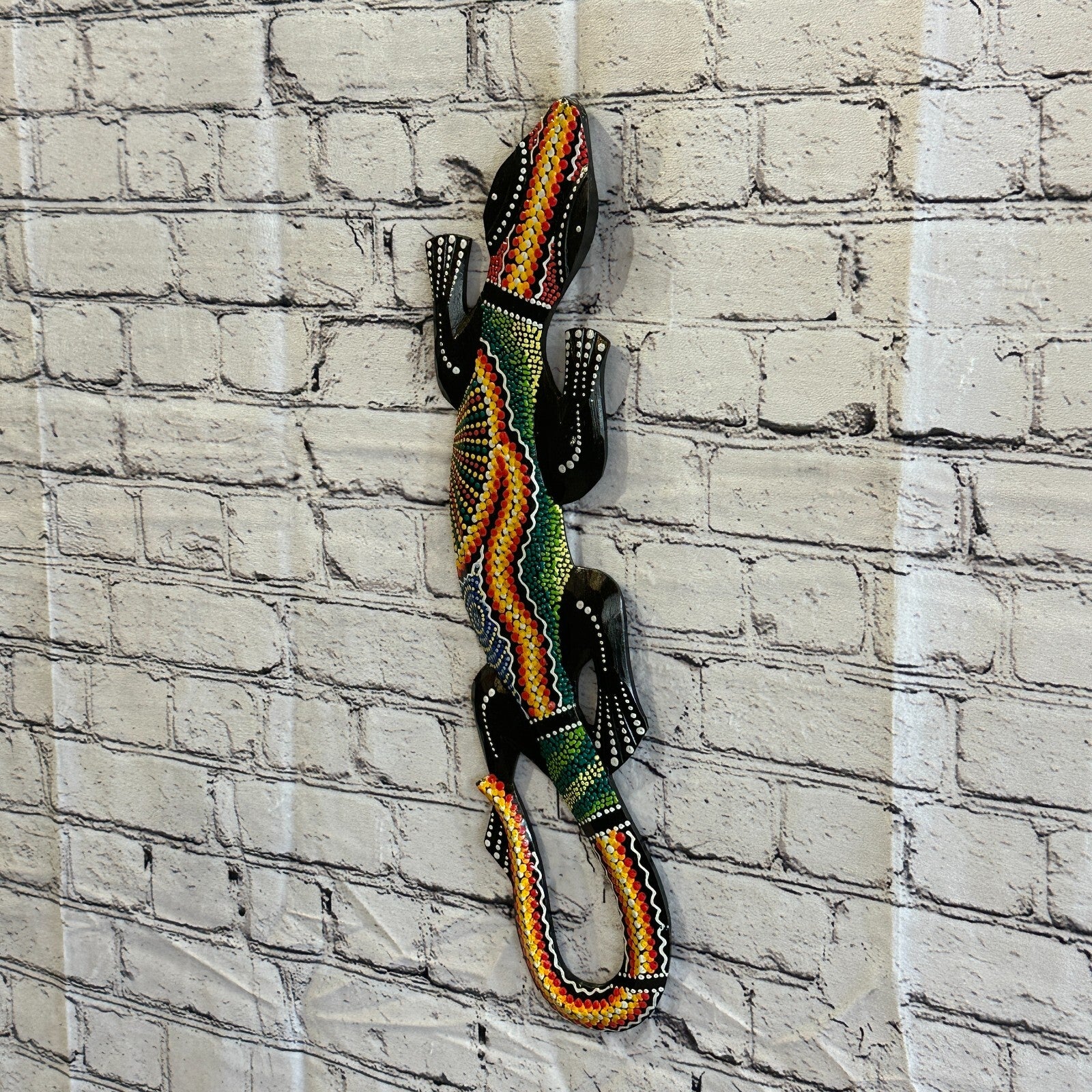 50cm Gecko Carved Wooden Dot Painted Ethnic Tribal Tiki Wall Art Handmade No 11