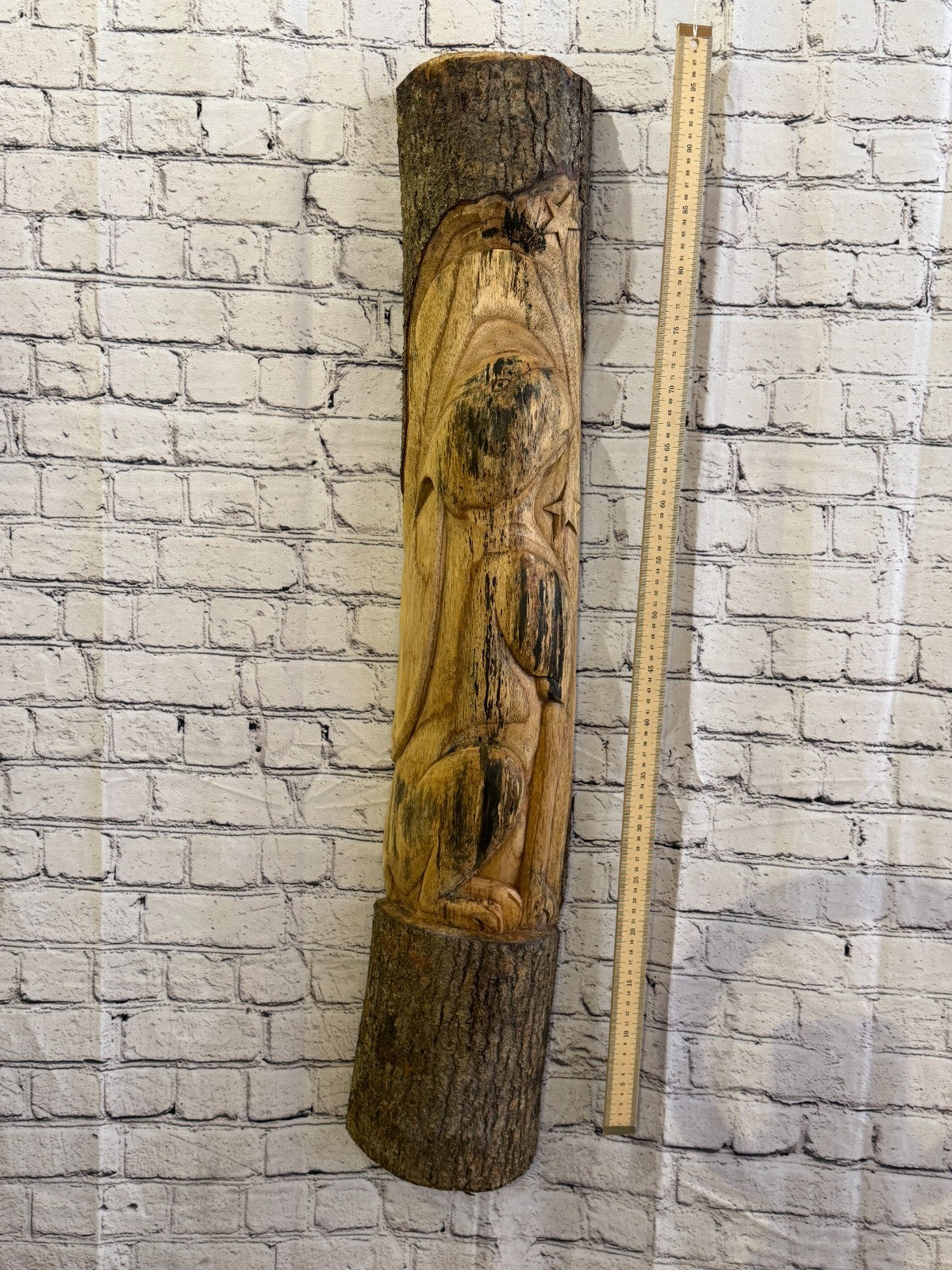Hare Rabbit Looking At Moon 100cm Hand Carved Wizard Tree Trunk Wood Fairtrade4
