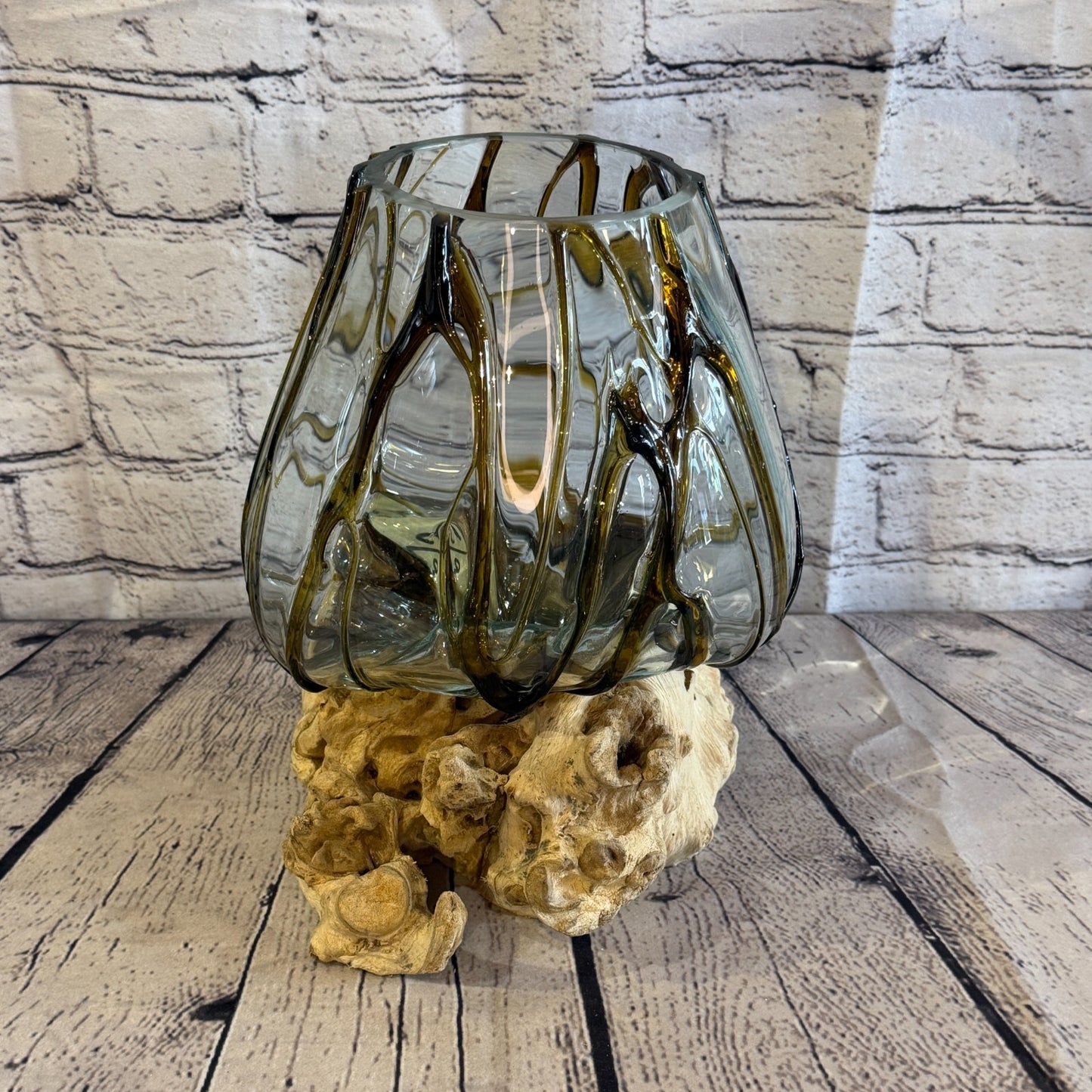 30cm Tall Brown Streak Melted Glass Wood Decorative Vase Glass Sculpture Crafted1
