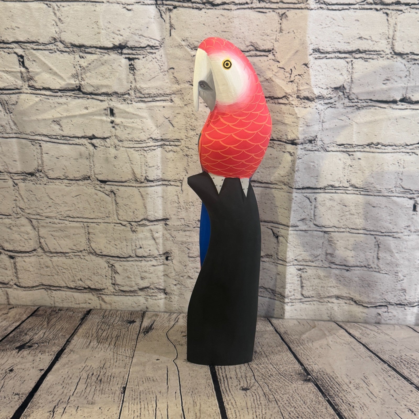 40cm Bright Red Parrot Bird Ornament Statue Fair Trade Hand Made Carved Wood2
