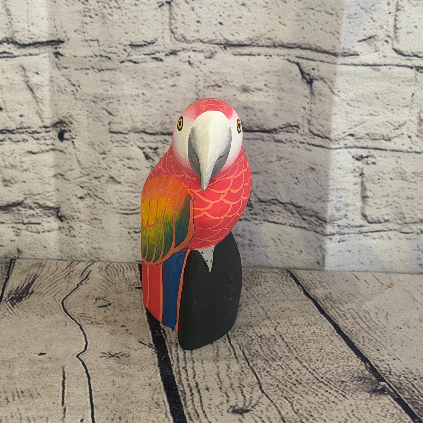 15cm Bright Red Parrot Bird Ornament Statue Fair Trade Hand Made Carved Wood1