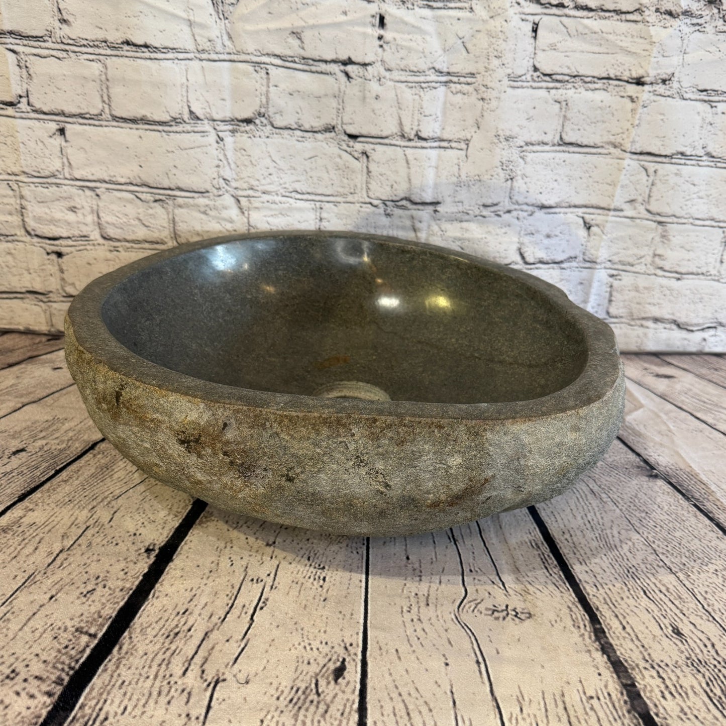 38cm x 34cm Wash Basin Bathroom Counter Top Washing River Stone Bowl Sink No 82