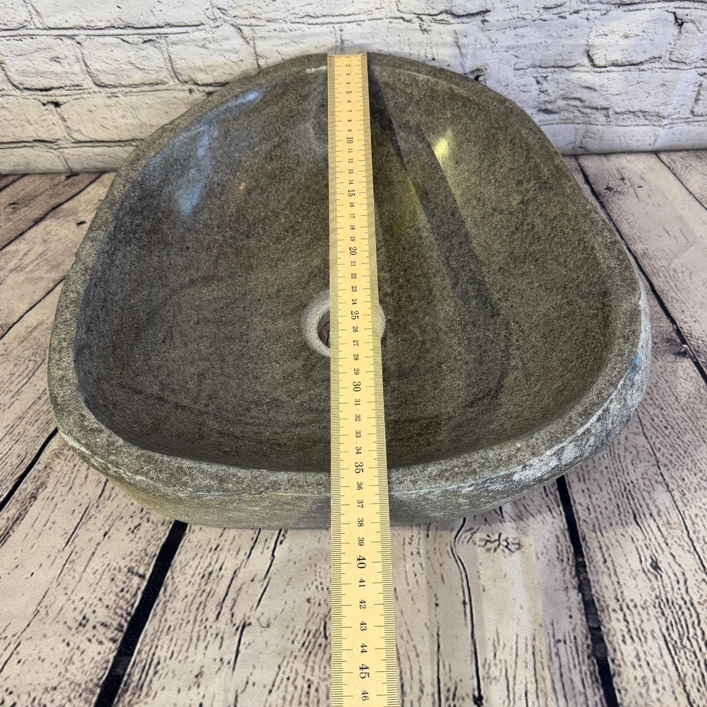 36cm x 37cm Wash Basin Bathroom Counter Top Washing River Stone Bowl Sink No 268
