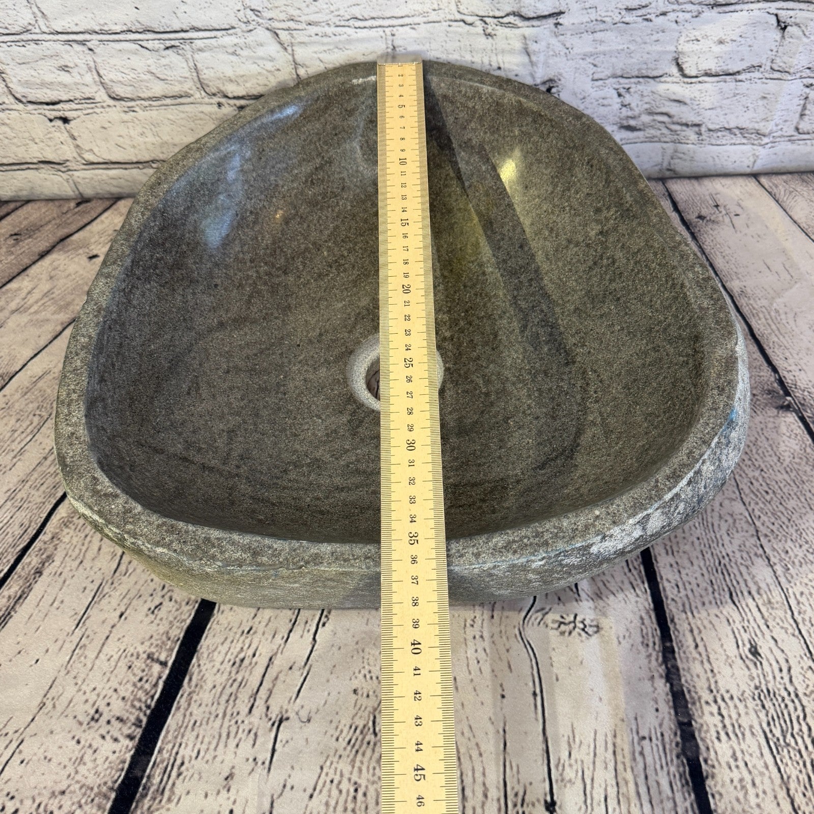 36cm x 37cm Wash Basin Bathroom Counter Top Washing River Stone Bowl Sink No 268