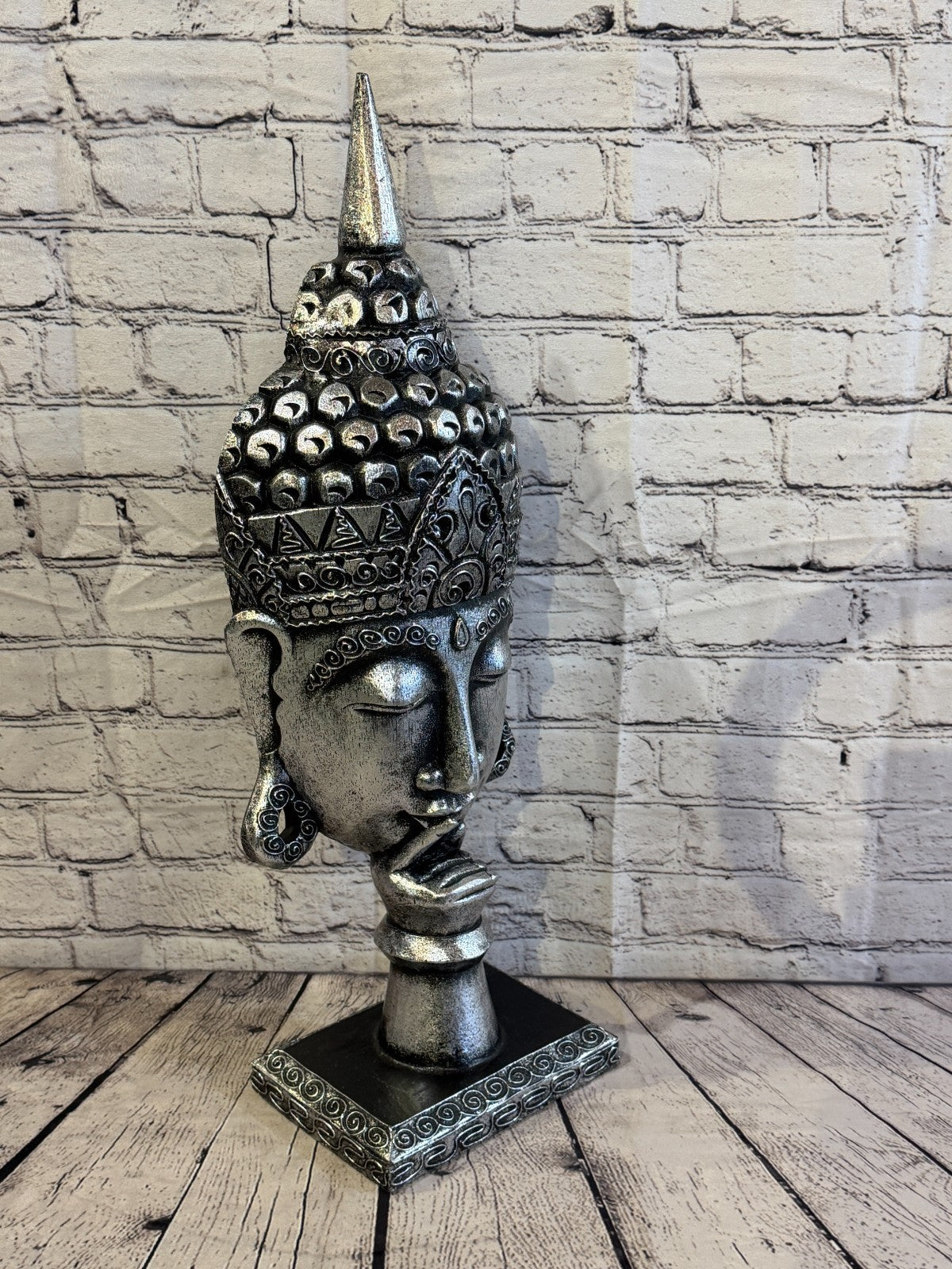 65cm Silver Head Whisper Buddha Ornament Sculpture Statue Buddhas Handcarved2