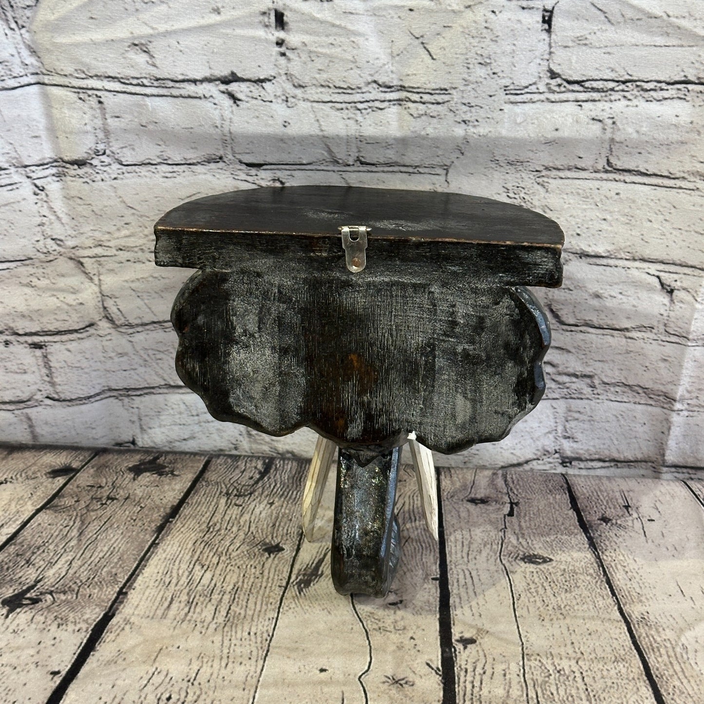 25cm x 25cm Black Gold Shelf Wood Elephant Head Wall Mounted Art Large Shabby5