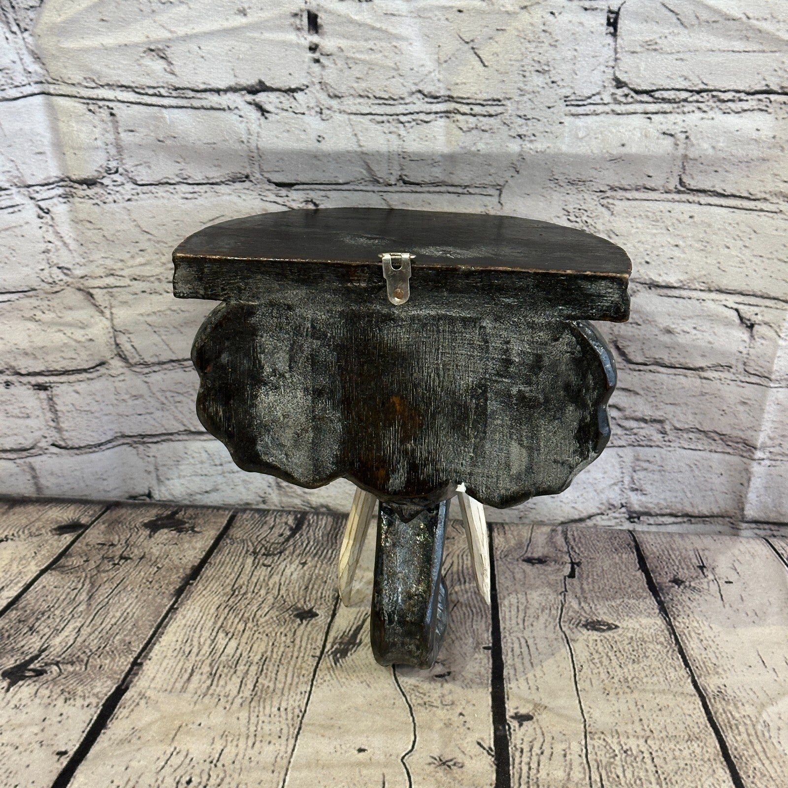 25cm x 25cm Black Gold Shelf Wood Elephant Head Wall Mounted Art Large Shabby5