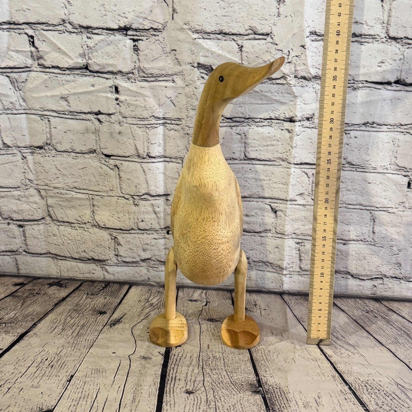 Looking Left 40cm Tall Wooden Smooth Duckling Baby Duck Bamboo Root Fairtrade5