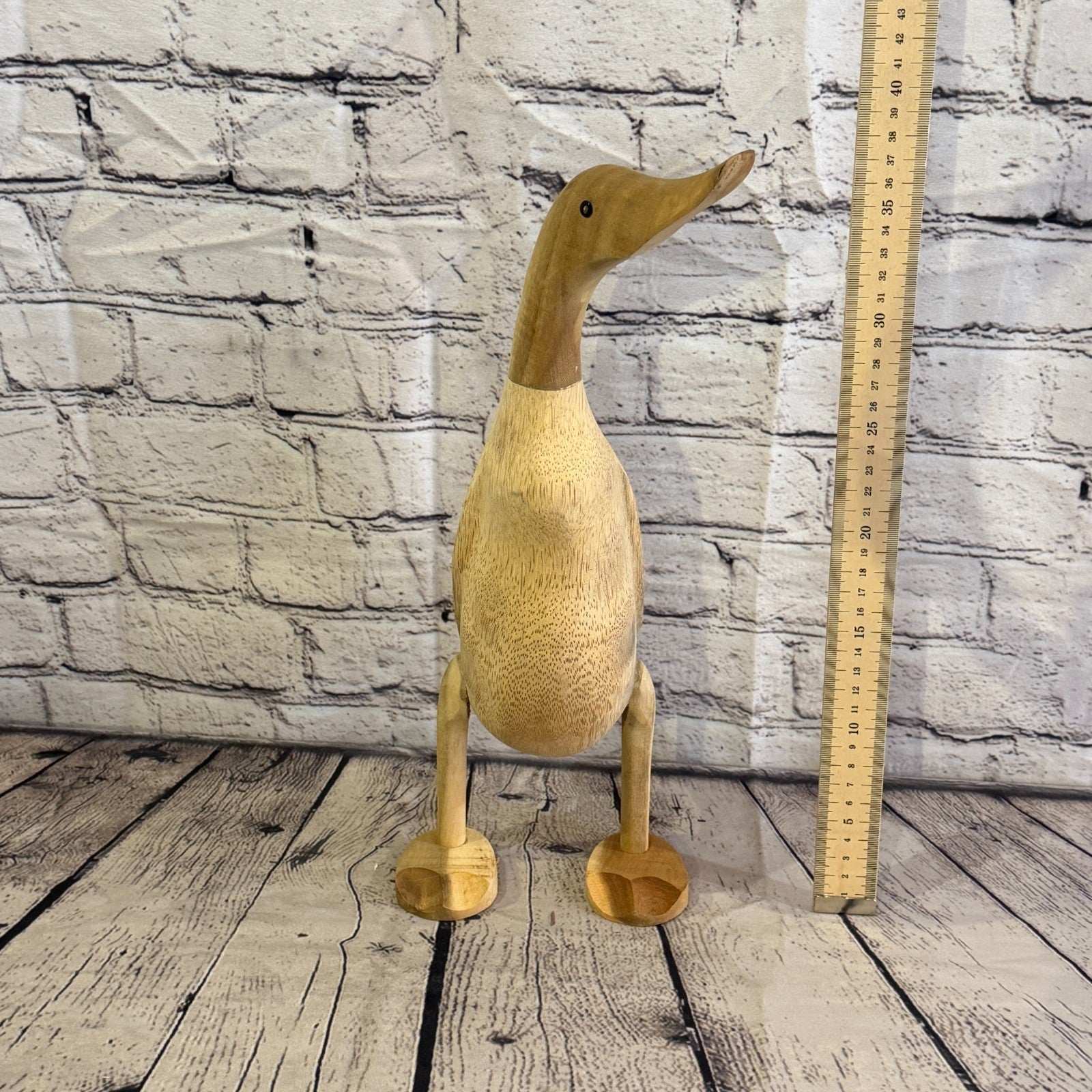 Looking Left 40cm Tall Wooden Smooth Duckling Baby Duck Bamboo Root Fairtrade5
