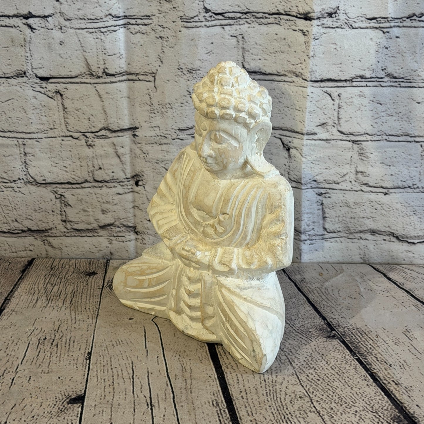 25cm White Meditating Buddha Ornament Sculpture Statue Buddhas Hand Carved Wood1