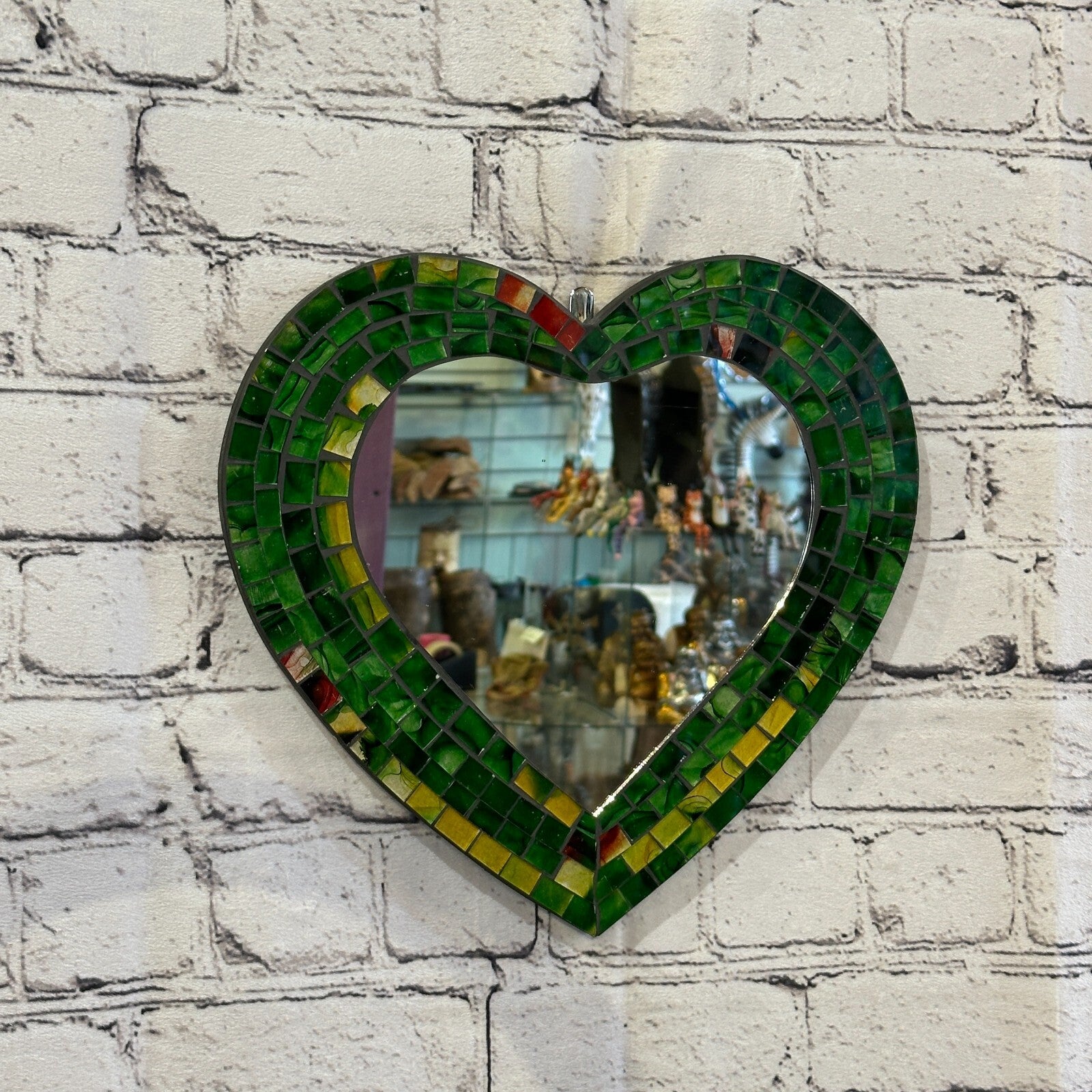 Green Heart Shape Mosaic Tile Wall Mirror 28cm x 25cm 10 Inches Handmade New0