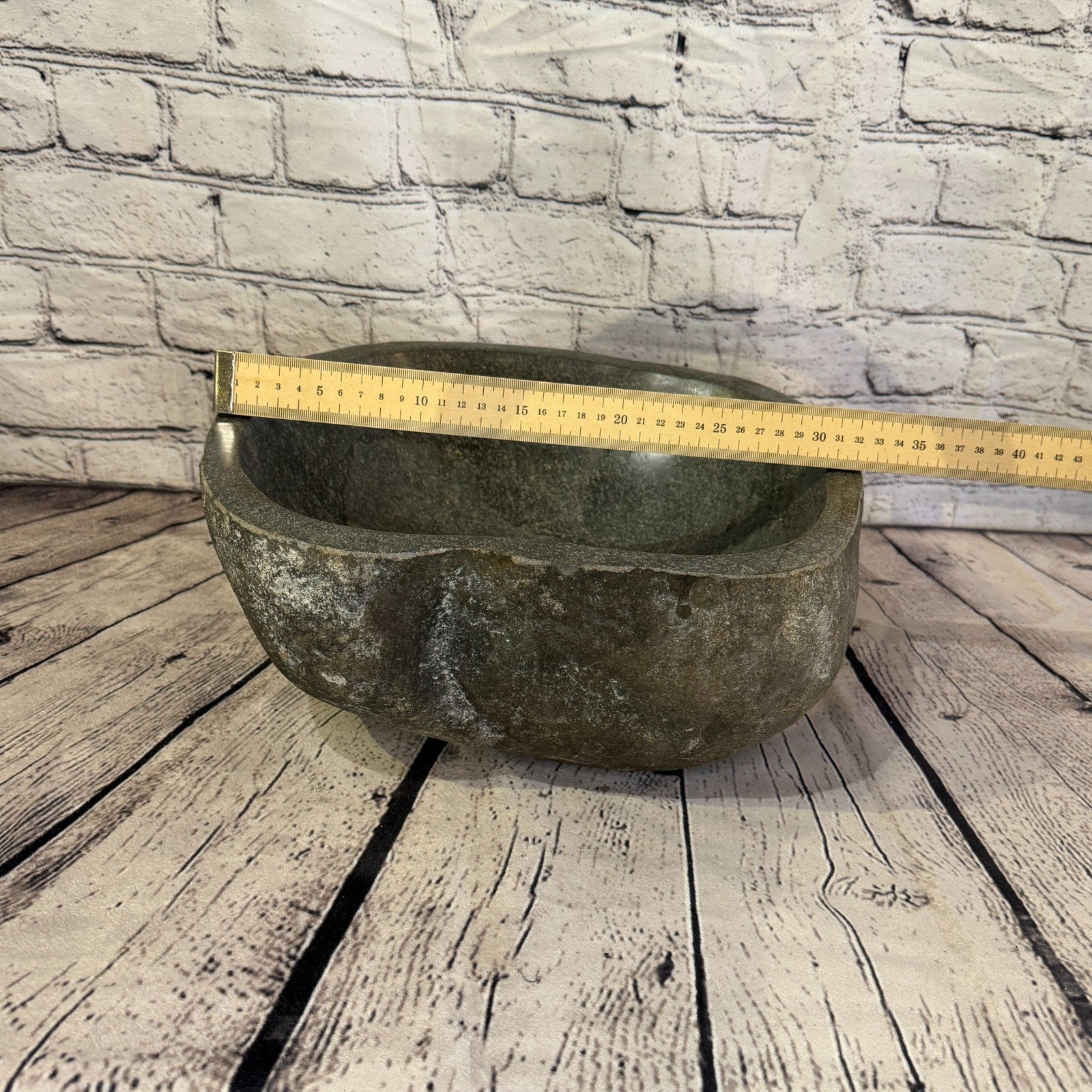 32cm x 30cm Wash Basin Bathroom Counter Top Washing River Stone Bowl Sink No 354