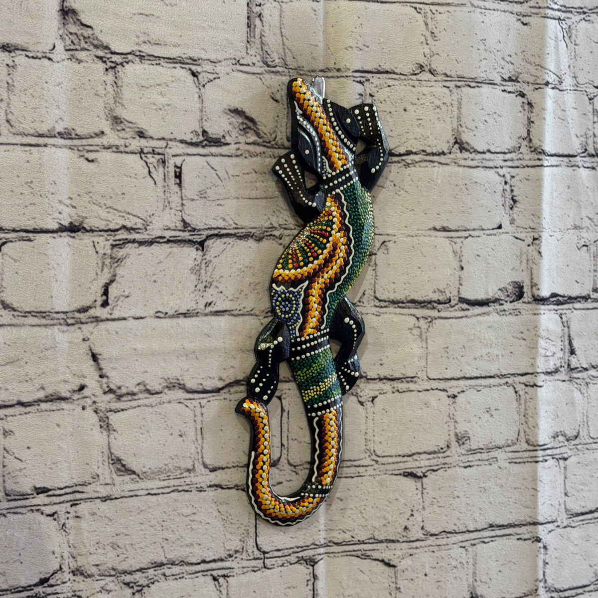 30cm Gecko Carved Wooden Dot Painted Ethnic Tribal Tiki Wall Art No 2 New0