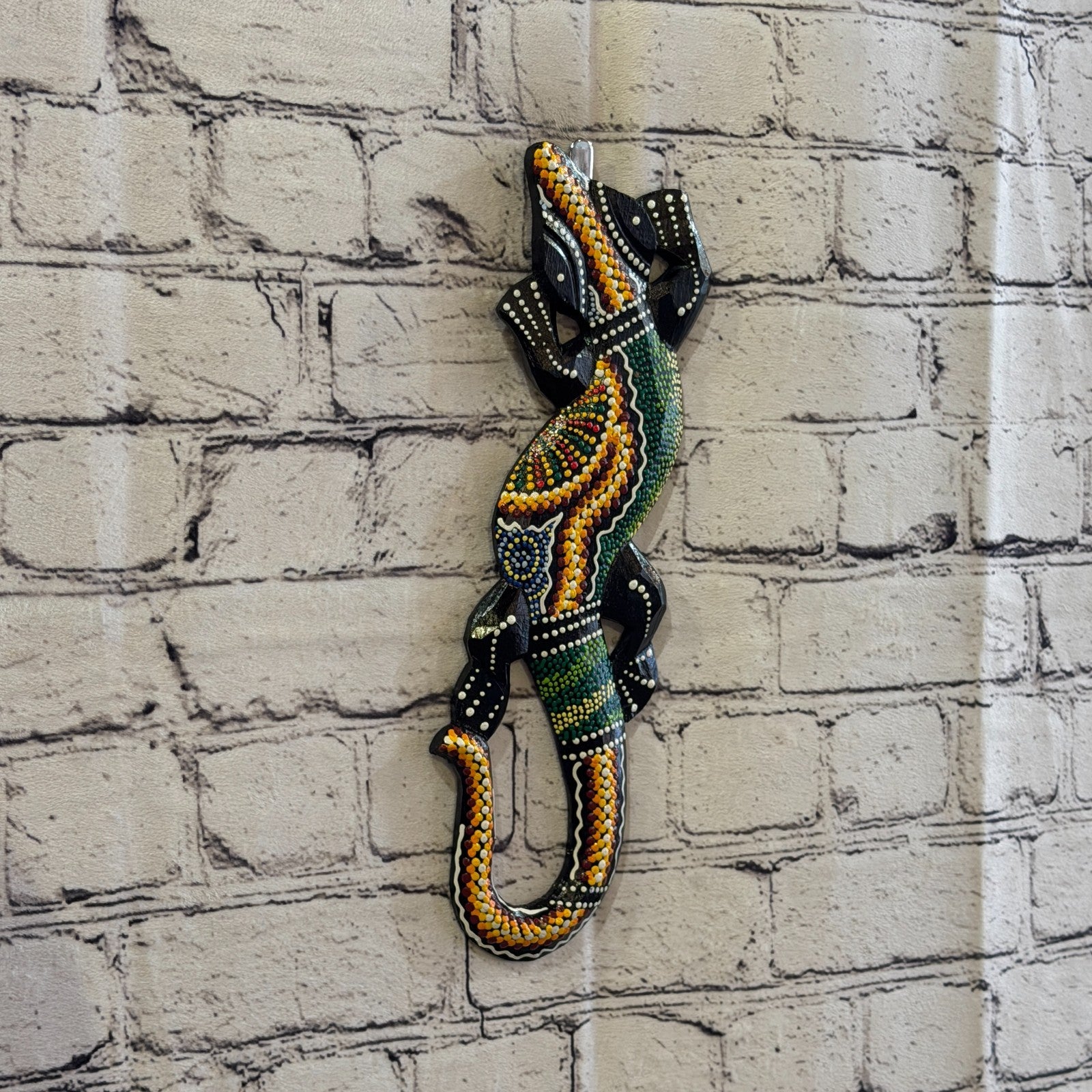 30cm Gecko Carved Wooden Dot Painted Ethnic Tribal Tiki Wall Art No 2 New0