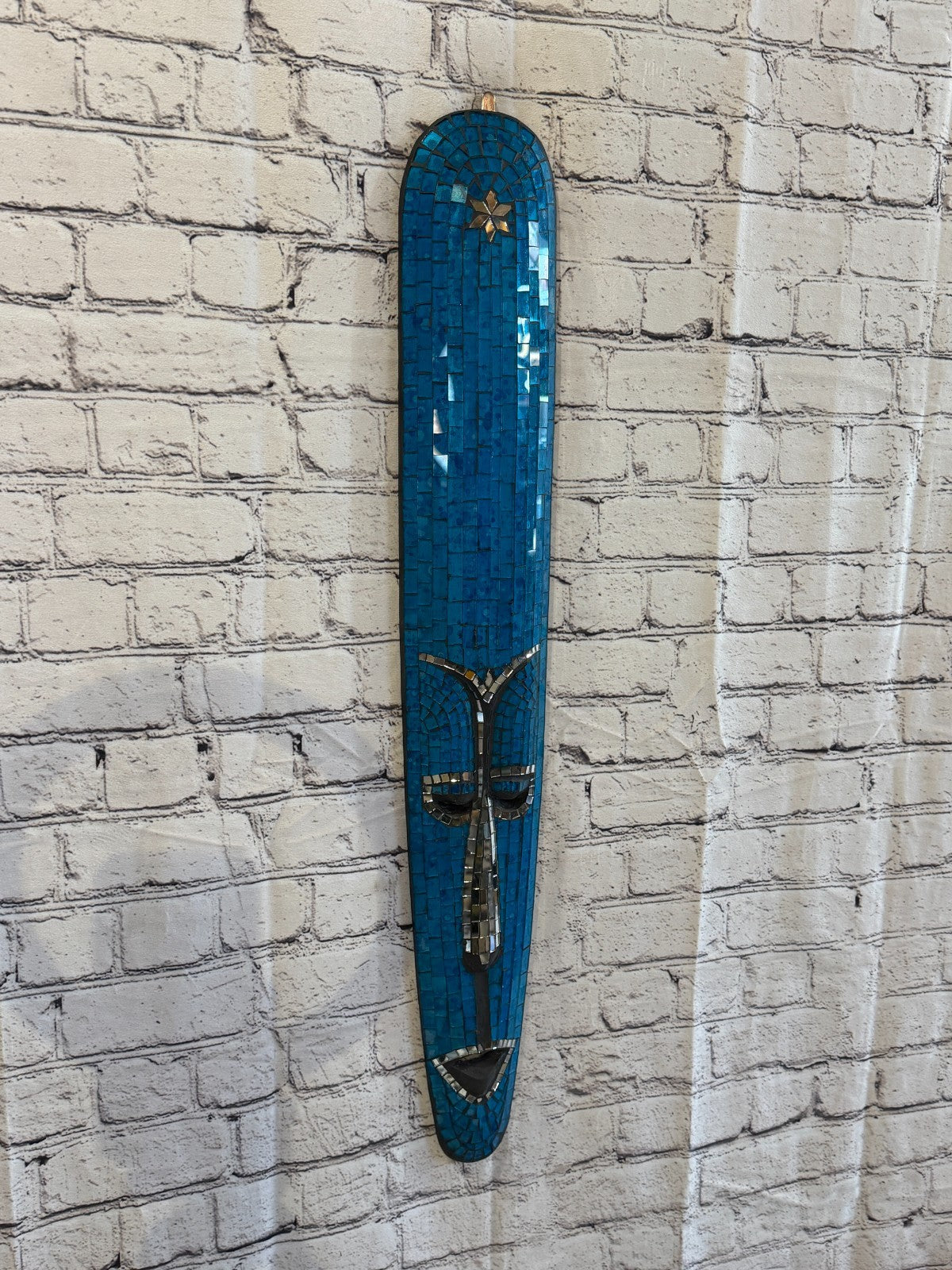 80cm Mask Light Blue Mosaic Wall Hanging Wooden Ornaments Wood Carving0