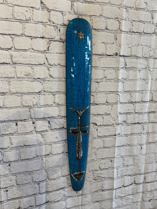 80cm Mask Light Blue Mosaic Wall Hanging Wooden Ornaments Wood Carving0