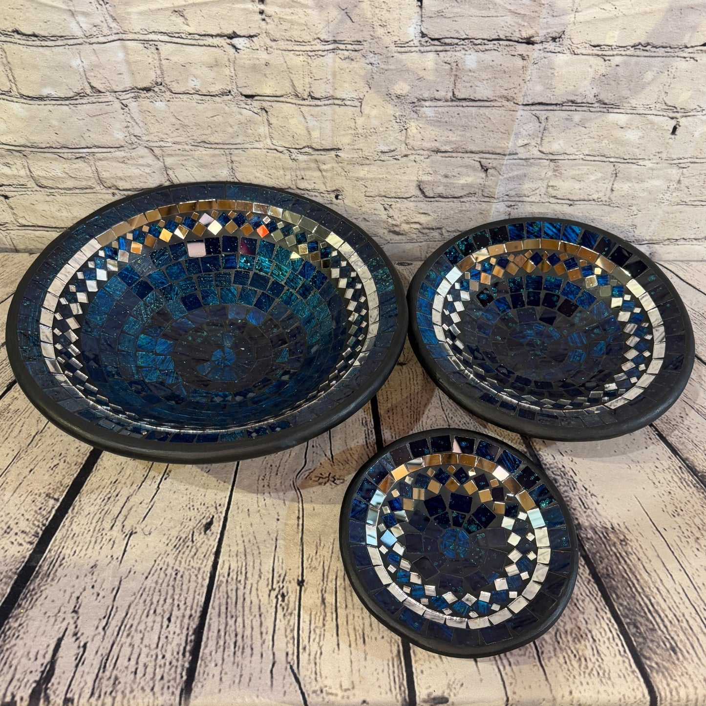 28cm Indigo Blue Round Mirror Mosaic Handmade Ceramic Glass Tile Bowl Fruit4