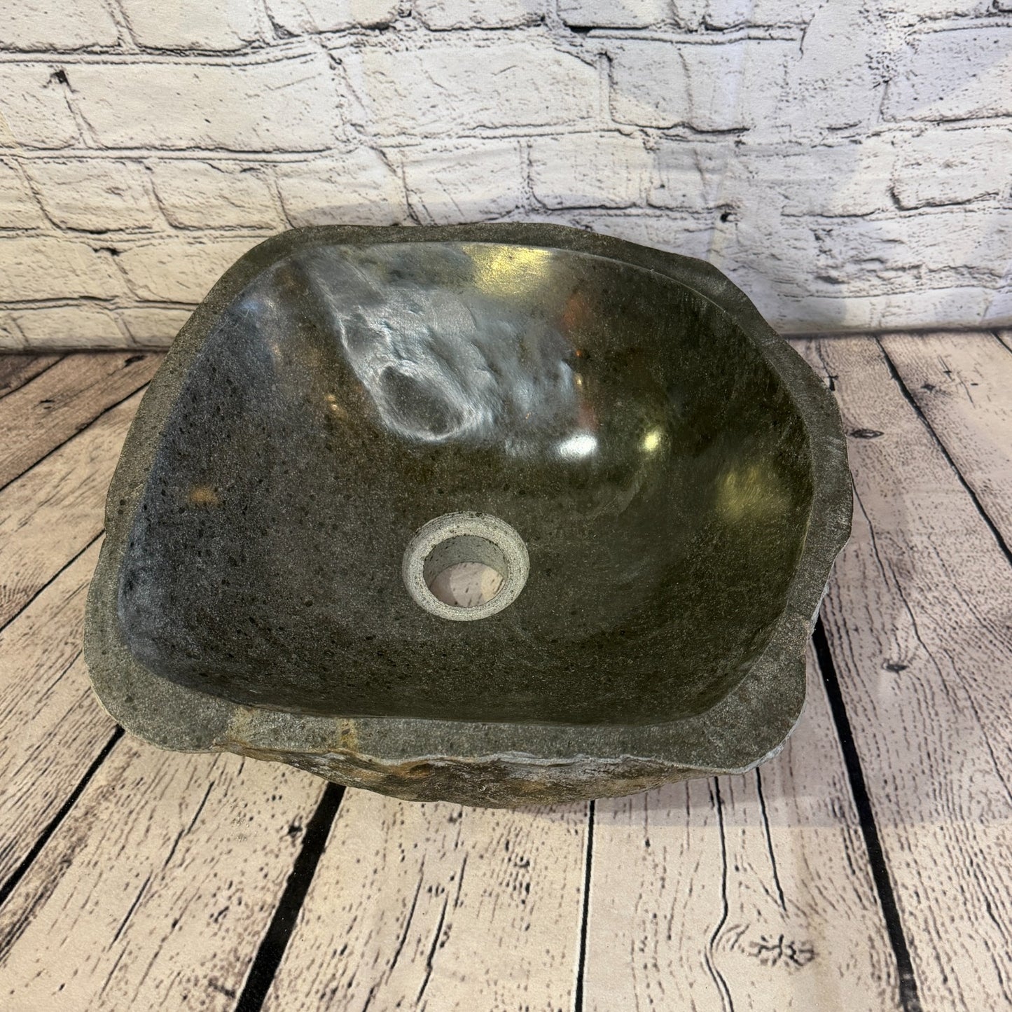 31cm x 29cm Wash Basin Bathroom Counter Top Washing River Stone Bowl Sink No 316