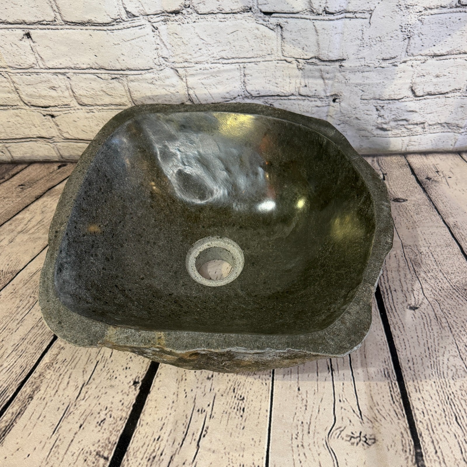 31cm x 29cm Wash Basin Bathroom Counter Top Washing River Stone Bowl Sink No 316