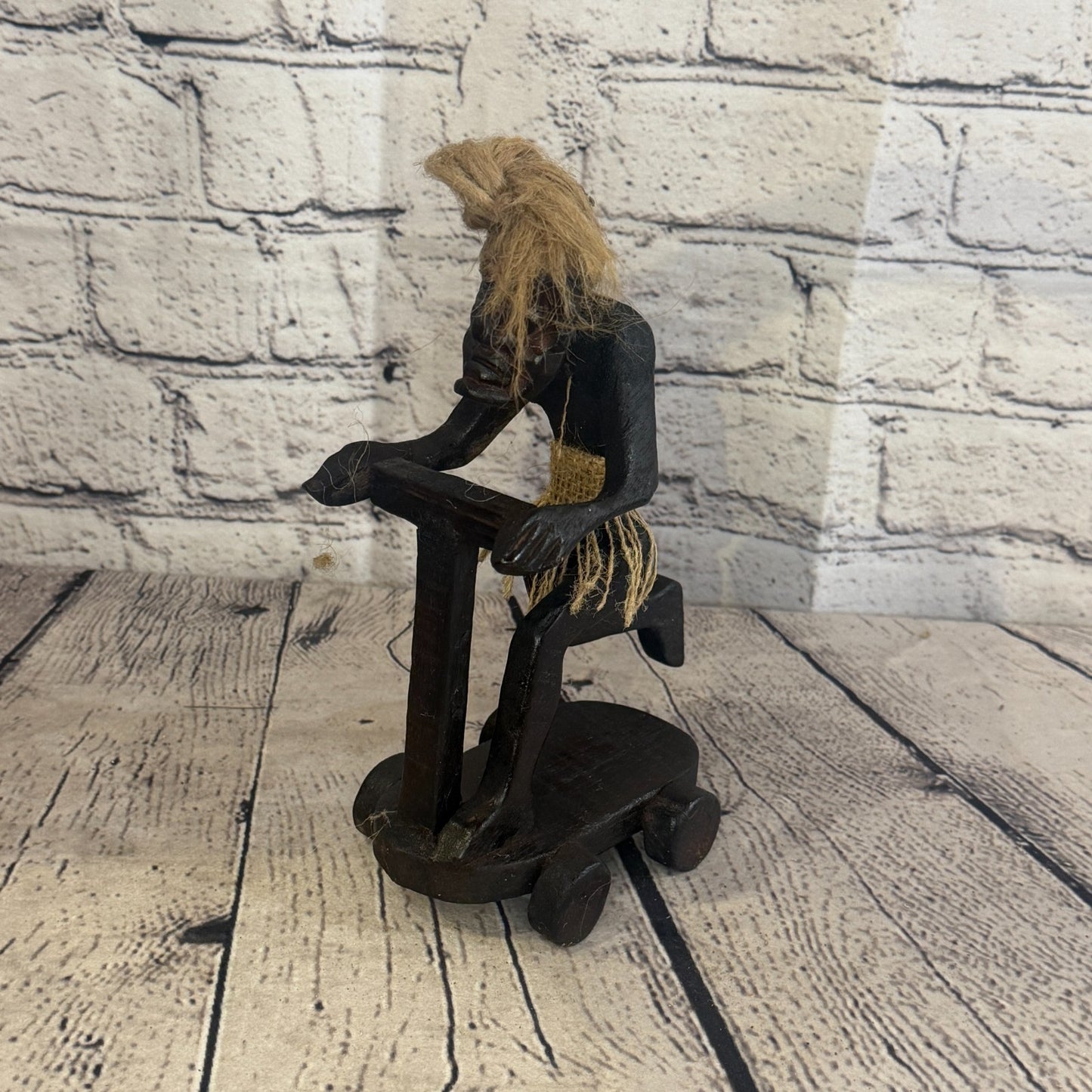 20cm Scooter Riding African Tribal Warrior Man Figure Statue Wood Hand Carved0