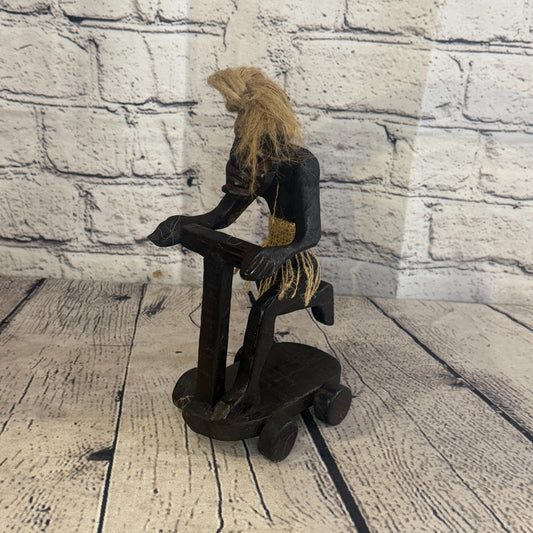 20cm Scooter Riding African Tribal Warrior Man Figure Statue Wood Hand Carved0