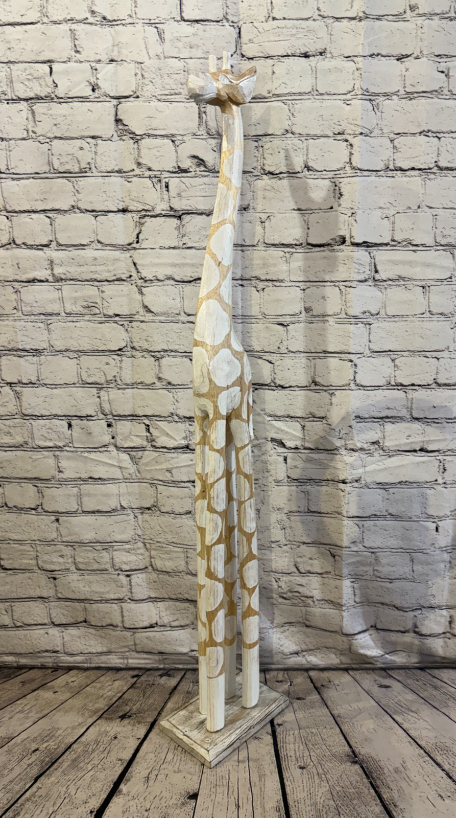 100cm White Dot Wooden Giraffe Standing Single Carve Solid Wood Giraffe Handmade0