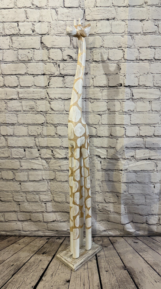 100cm White Dot Wooden Giraffe Standing Single Carve Solid Wood Giraffe Handmade0