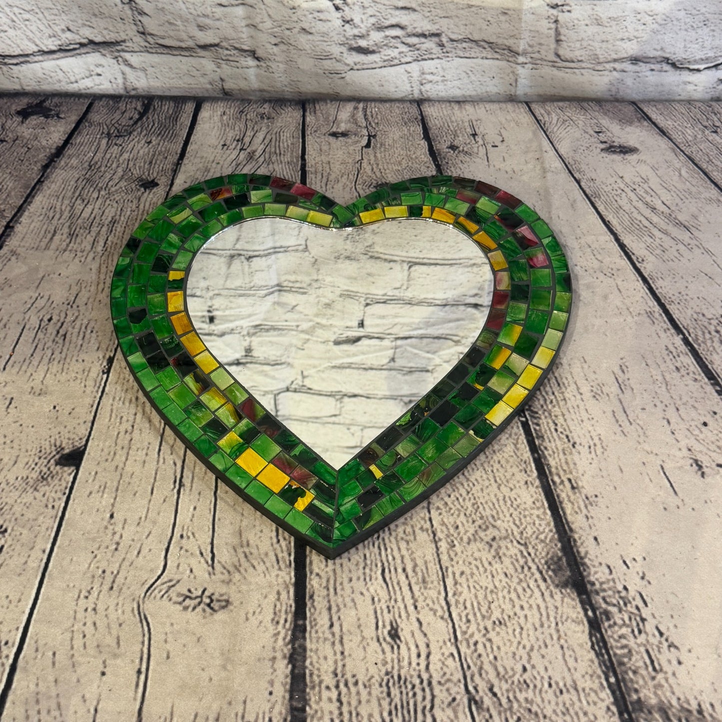 Green Heart Shape Mosaic Tile Wall Mirror 28cm x 25cm 10 Inches Handmade New3