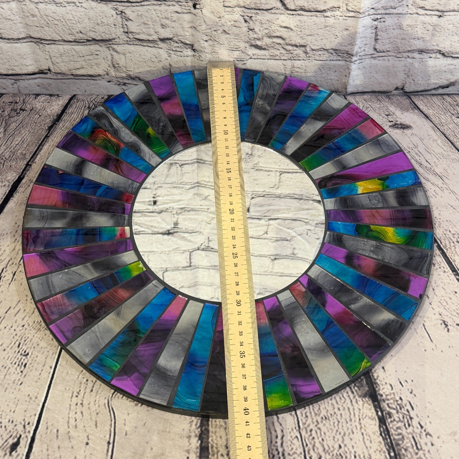 Blue Purple Line Black Mosaic Tile Wall Mirror 40cm x 40cm 16 Inches Handmade4