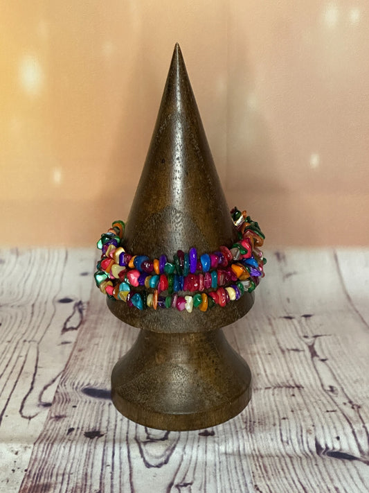 Dyed Shell Semi Precious Stone Chip Memory Wire Bracelets For A Adult Wrist0
