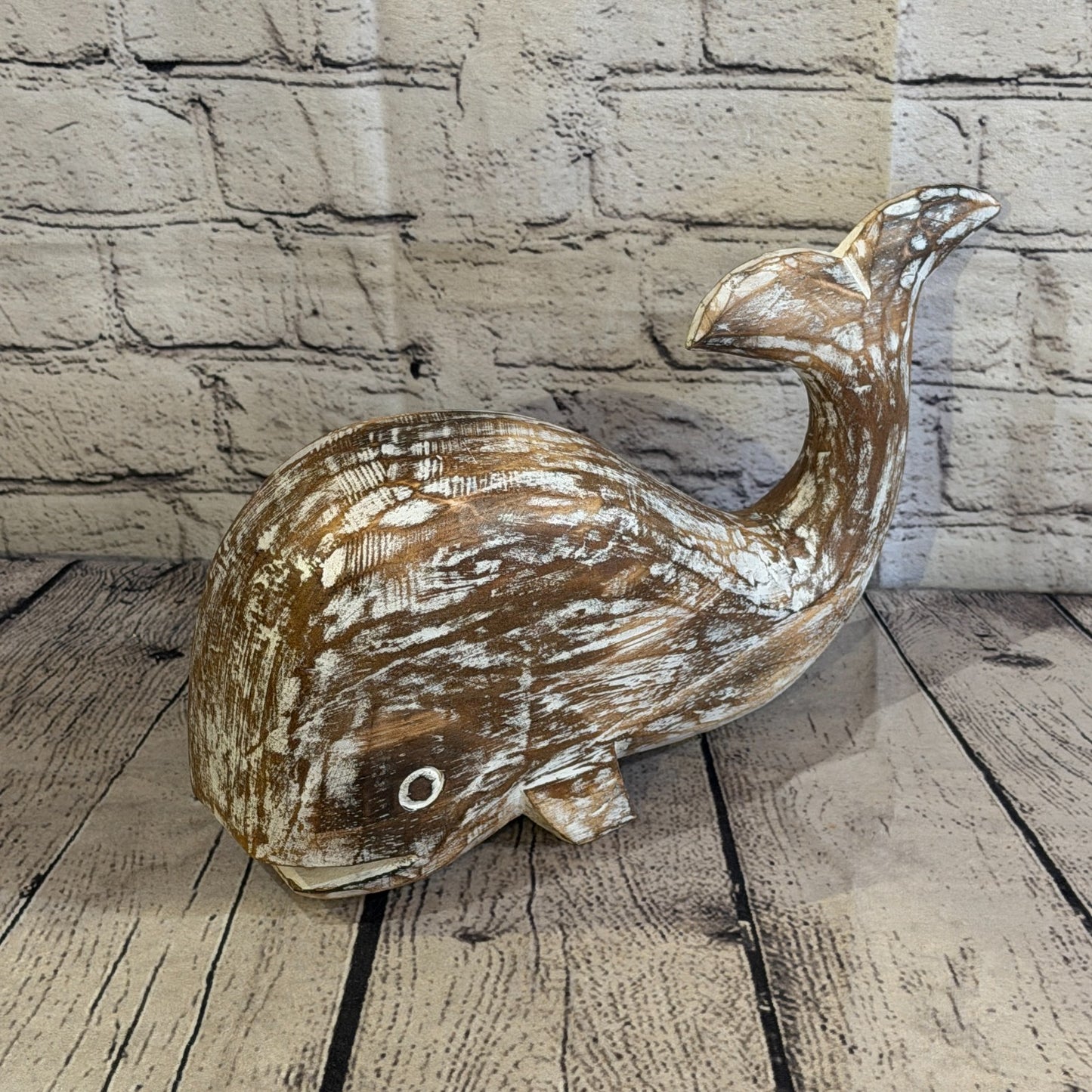 30cm x 15cm Whale Brown Fish Wood Coastal Ocean Bathroom Decoration0