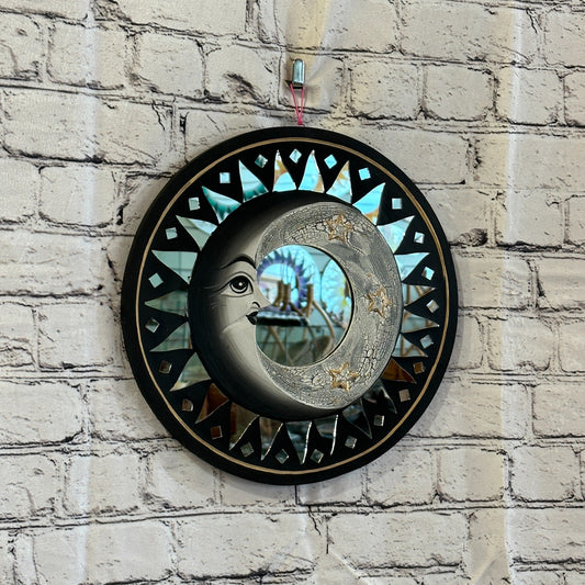 Black Full Moon Mosaic Tile Wall Mirror 40cm x 40cm 16 Inches Handmade Fairtrade0