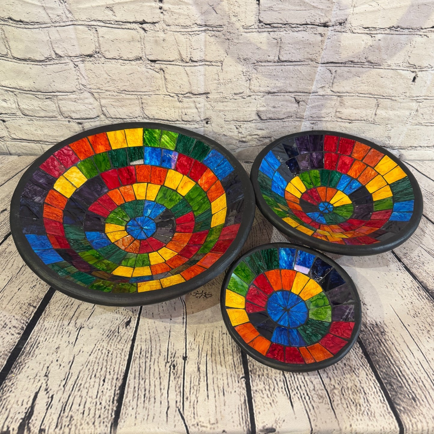 35cm Rainbow Block Round Mosaic Handmade Ceramic Glass Tile Bowl Fruit4