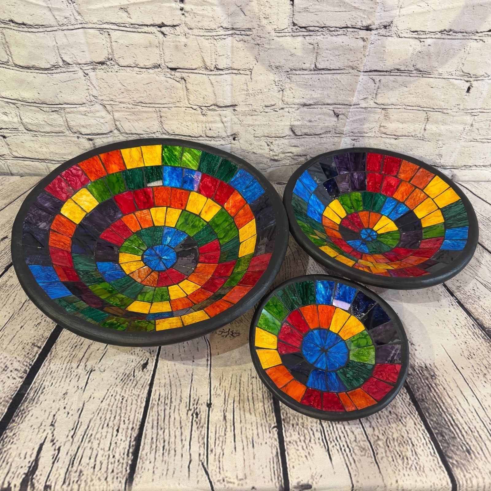 35cm Rainbow Block Round Mosaic Handmade Ceramic Glass Tile Bowl Fruit4