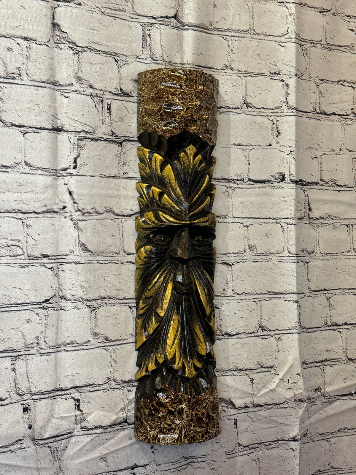 Gold Green Man Of The Woods 50cm Hand Carved Wizard Tree Trunk Wood Fairtrade0