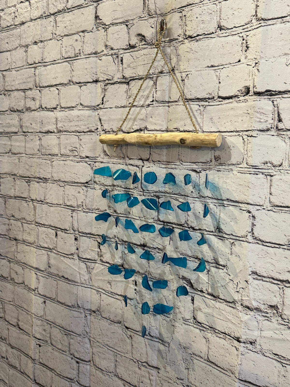 45cm x 25cm Light Blue Wind Recycled Glass Driftwood Handmade Garden Home Mobile1