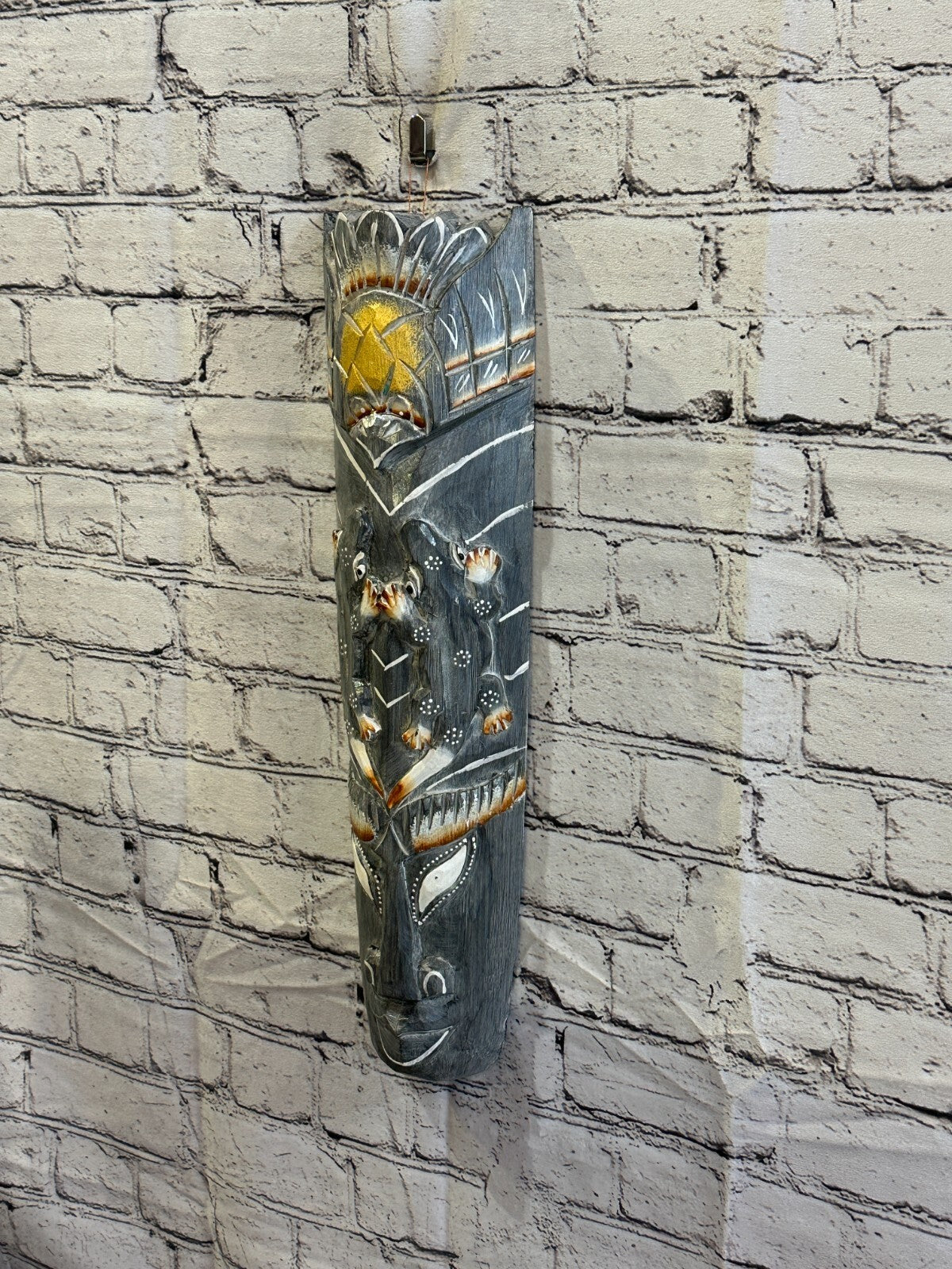 50cm Dark Grey Gecko Hand Carved Fair Trade Wooden Animal Wall Art Hang Mask1