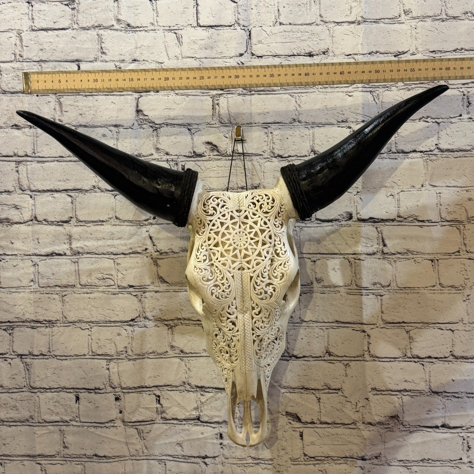 50cm Carved Buffalo Ram Wild Replica Skulls Wall Hanging Carved Design 14