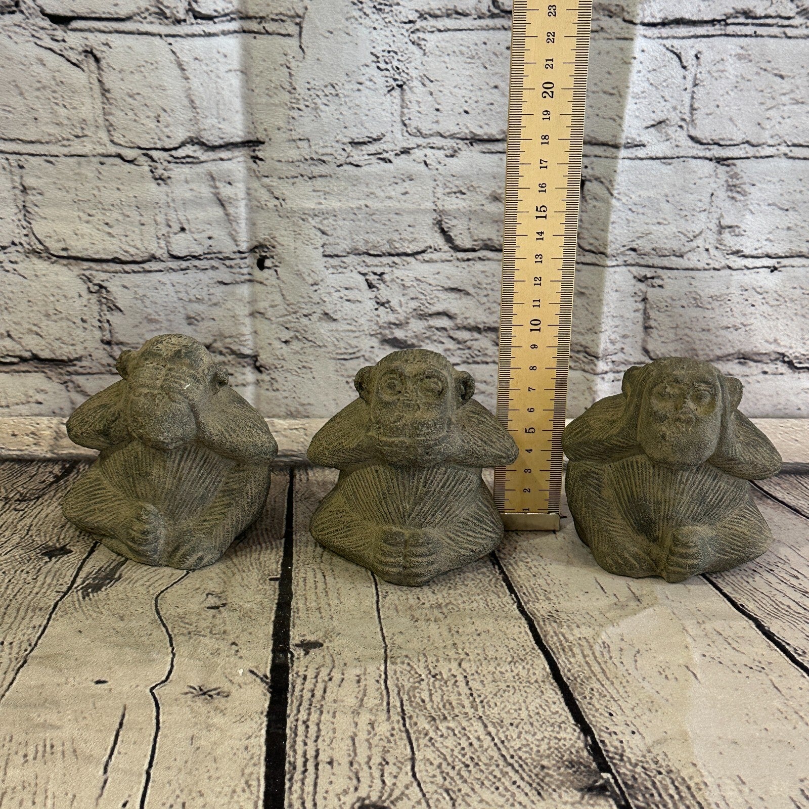3 Wise Monkeys Set Stone Garden 10cm x 8cm Ornament Outdoor Indoor Statue Hindu6