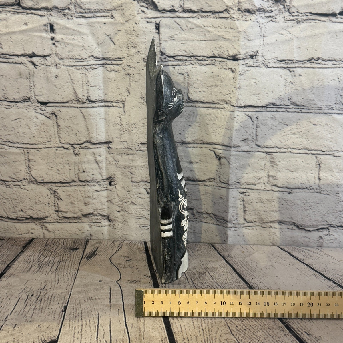 30cm Grey Flower Wooden Shabby Cat Statue Ornament Fair Trade Handcarved7