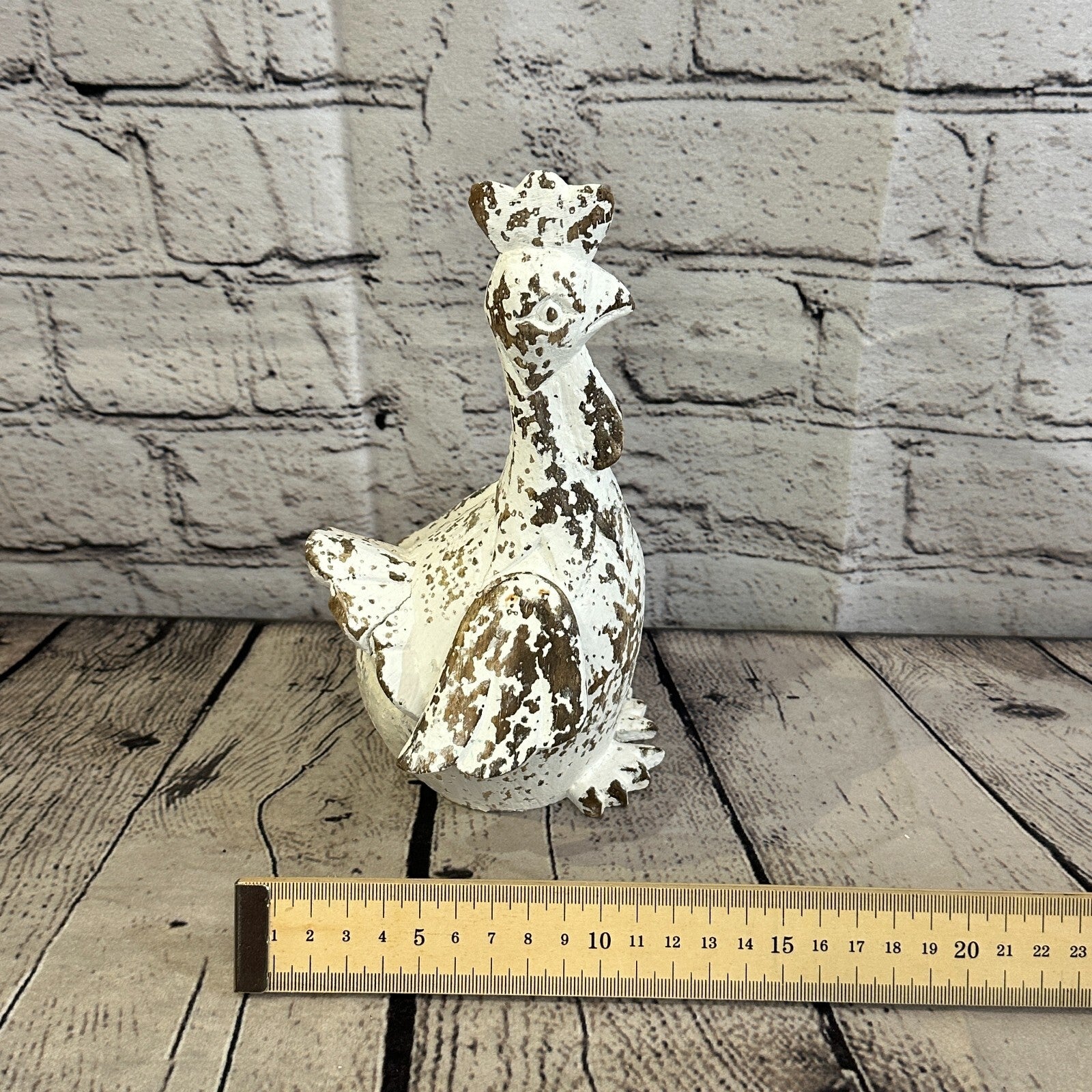 20cm x 10cm White Shabby Wooden Rooster Cockerel Retro Collectable Hand Carved8
