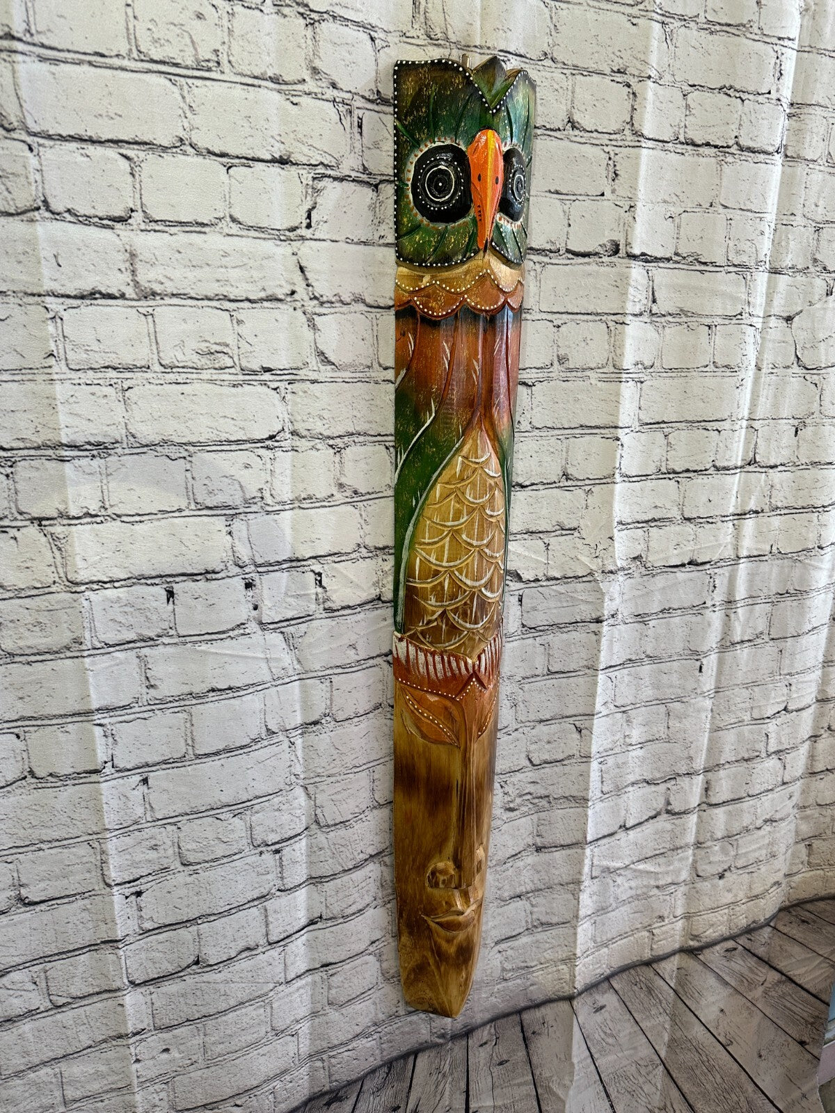 100cm Owl Head Hand Carved Fair Trade Wooden Animal Wall Art Wall Hang Mask0